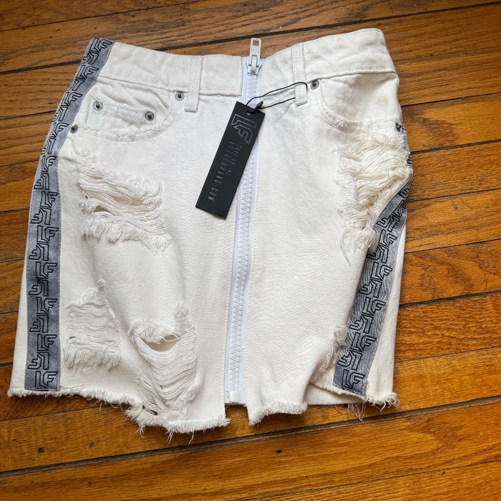 LF denim shorts white destroyed distressed new 25